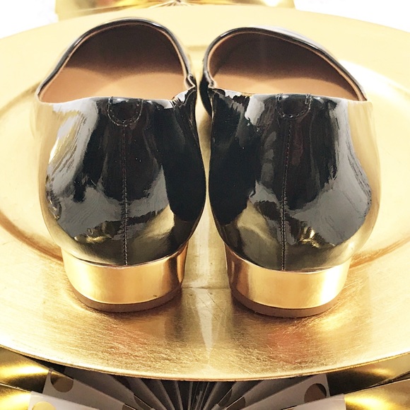 J. Crew Janey Flats Black Patent Leather Gold Heel - Picture 4 of 7